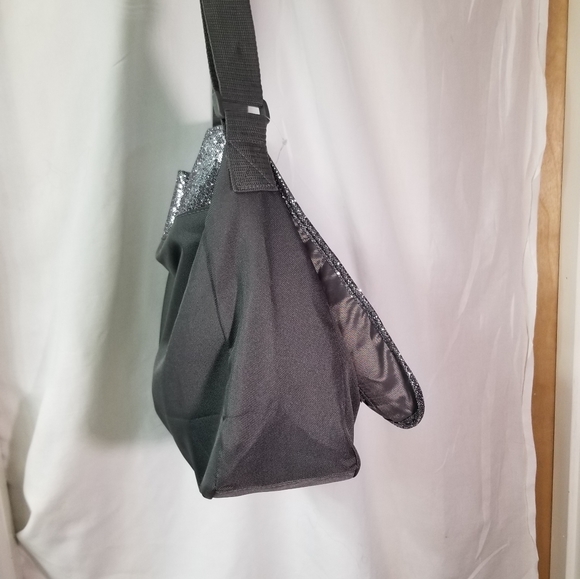 NEW! Old Navy Messenger/Laptop/Book bag Gray w/Sparkle/glitter decor on front - Picture 4 of 10
